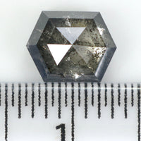 Natural Loose Hexagon Salt And Pepper Diamond Black Grey Color 1.21 CT 6.85 MM Hexagon Shape Rose Cut Diamond KDL1531