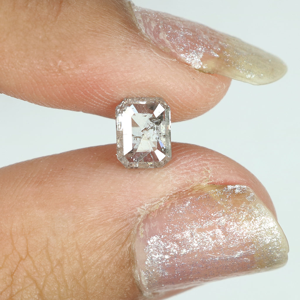 0.74 CT Natural Loose Emerald Shape Diamond Salt And Pepper Emerald Shape Diamond 6.30 MM Black Grey Color Emerald Rose Cut Diamond QL8434