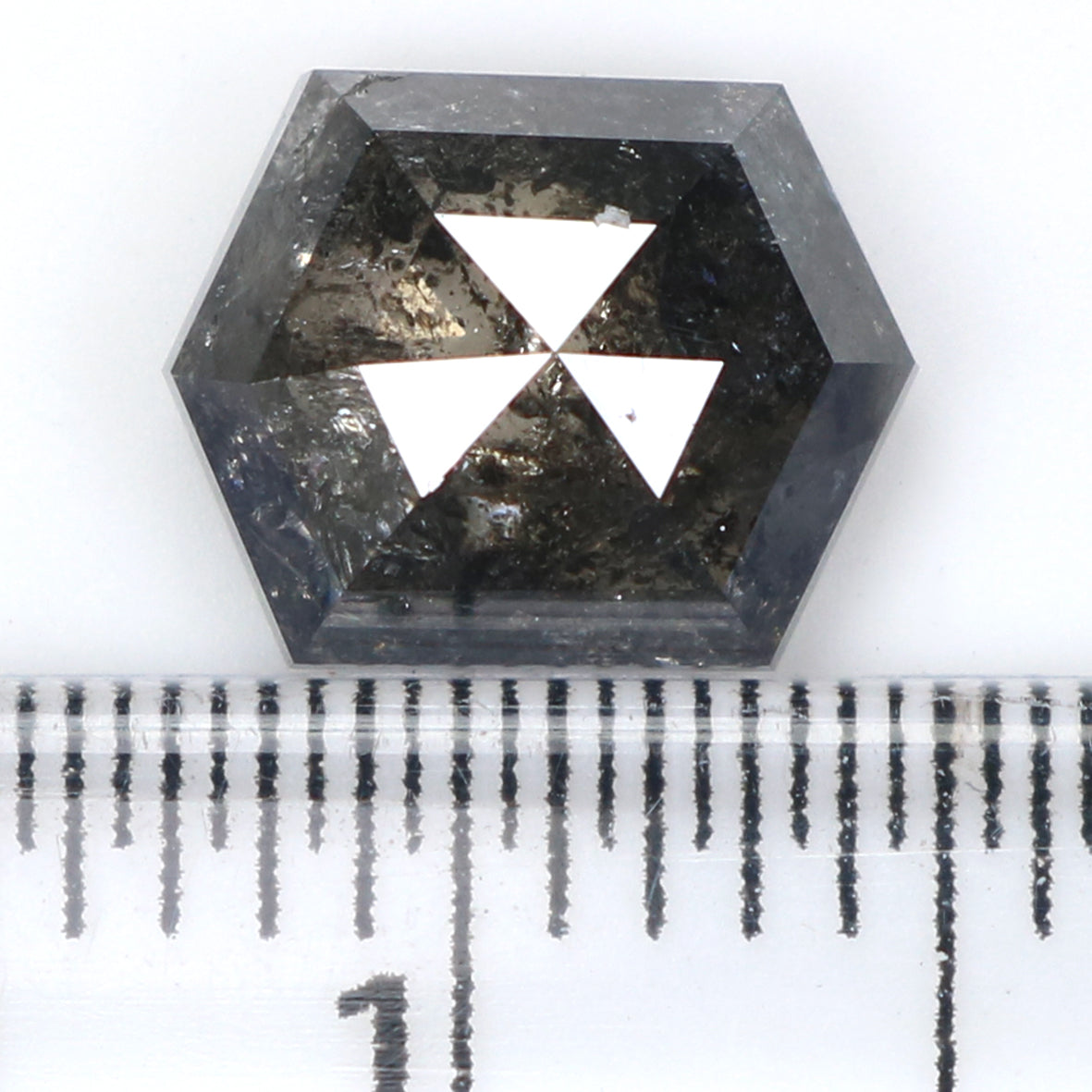 1.56 CT Natural Loose Hexagon Shape Diamond Salt And Pepper Hexagon Shape Diamond 7.85 MM Black Grey Color Hexagon Rose Cut Diamond LQ1539