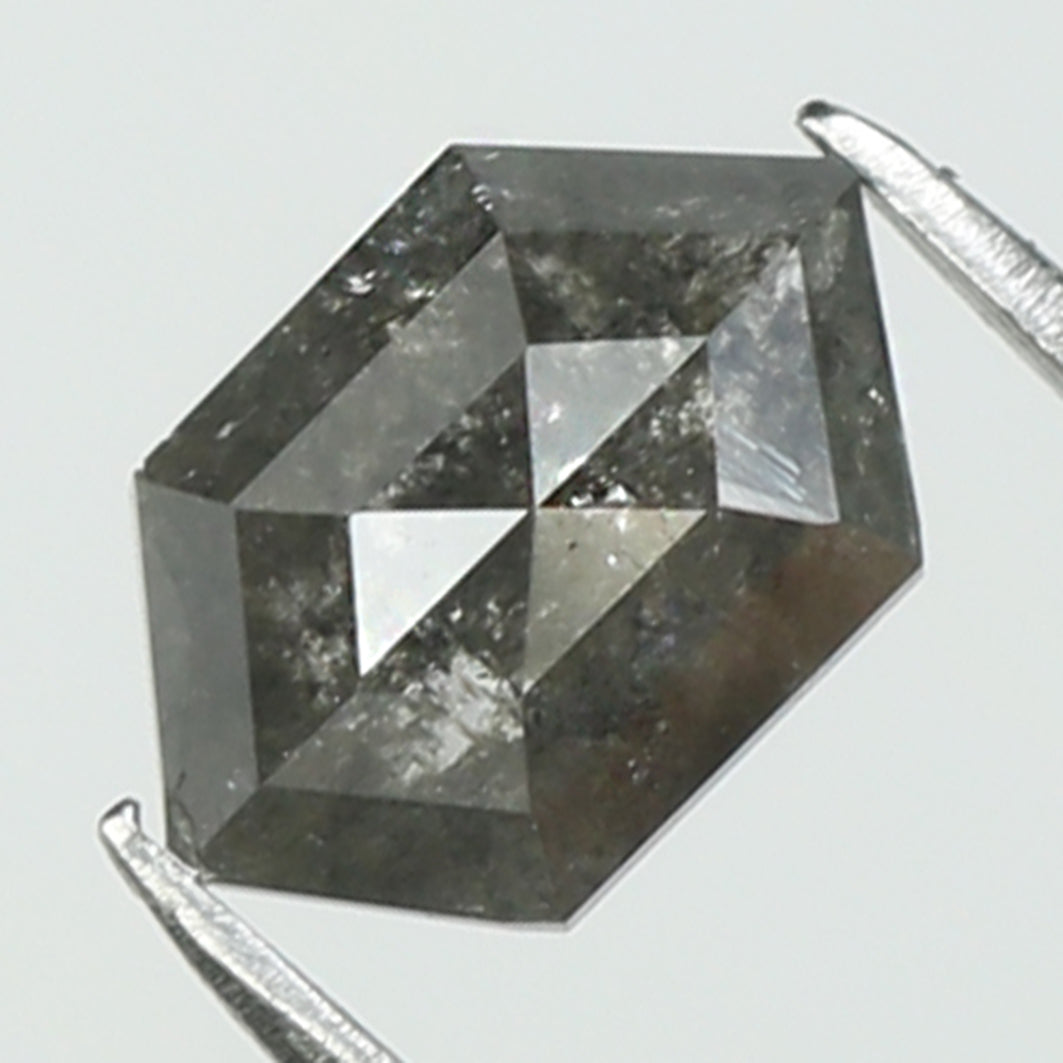 0.70 CT Natural Loose Hexagon Shape Diamond Salt And Pepper Hexagon Cut Diamond 7.05 MM Natural Black Grey Hexagon Rose Cut Diamond QL8153