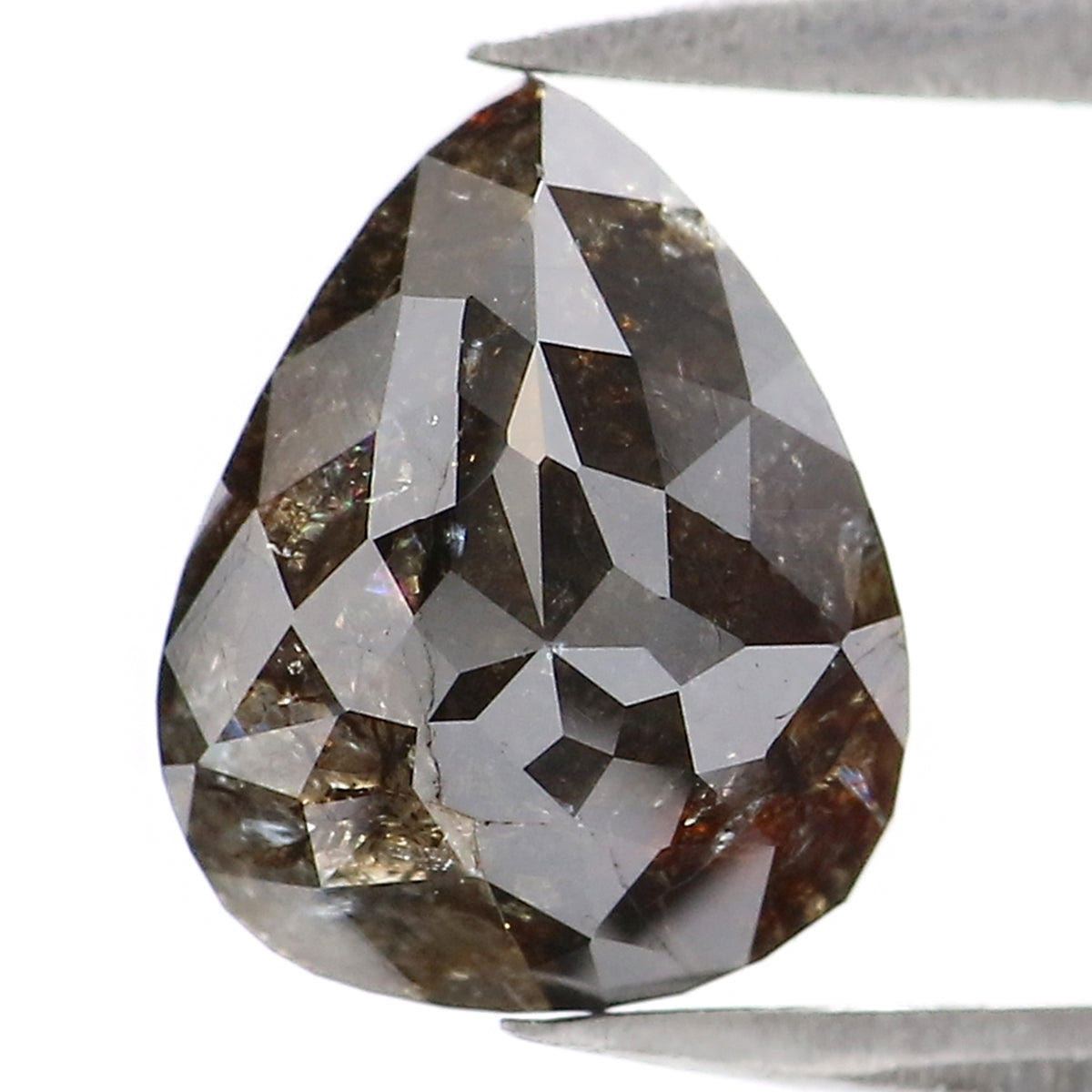 Natural Loose Pear Salt And Pepper Diamond Black Brown Color 1.92 CT 8.30 MM Pear Shape Rose Cut Diamond L8180