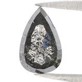 Natural Loose Pear Salt And Pepper Diamond Black Grey Color 1.02 CT 8.31 MM Pear Shape Rose Cut Diamond L2708