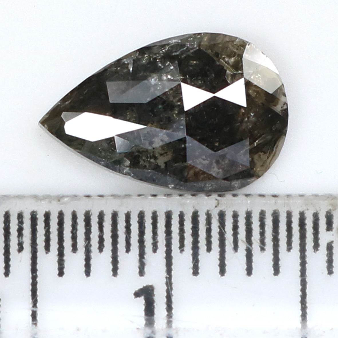 Natural Loose Pear Salt And Pepper Diamond Black Grey Color 1.18 CT 9.30 MM Pear Shape Rose Cut Diamond L1762