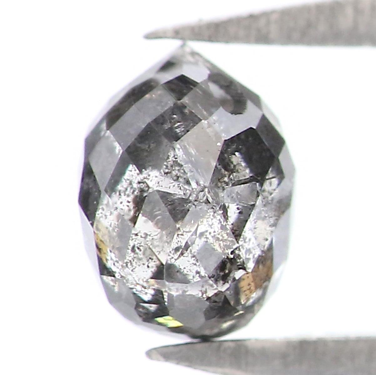 0.46 CT Natural Loose Briolette Cut Diamond Salt And Pepper Drop Diamond 4.60 MM Natural Loose Black Grey Color Drop Rose Cut Diamond LQ5636