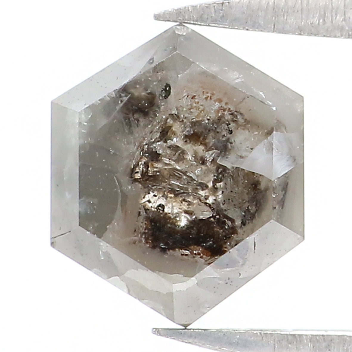 1.29 CT Natural Loose Hexagon Shape Diamond Salt And Pepper Hexagon Diamond 6.70 MM Natural Black Grey Color Hexagon Rose Cut Diamond KQ2007