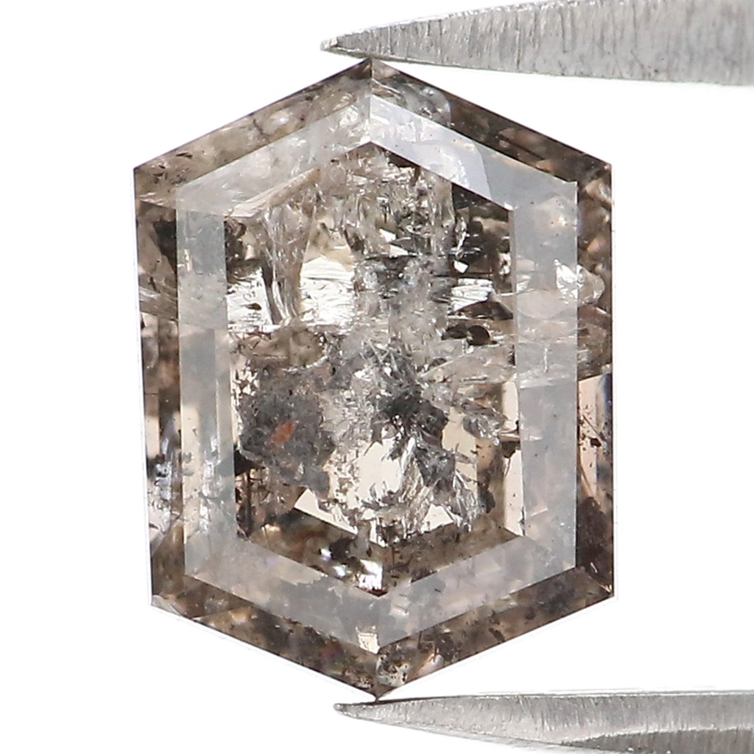 1.79 CT Natural Loose Hexagon Shape Diamond Salt And Pepper Hexagon Diamond 8.25 MM Black Grey Color Hexagon Shape Rose Cut Diamond QL2546