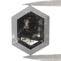 Natural Loose Hexagon Salt And Pepper Black Grey Color Diamond 1.43 CT 7.65 MM Hexagon Shape Rose Cut Diamond KDL2704