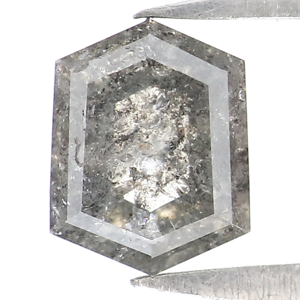 1.00 CT Natural Loose Hexagon Shape Diamond Salt And Pepper Hexagon Cut Diamond 6.45 MM Natural Black Grey Hexagon Rose Cut Diamond QL2077