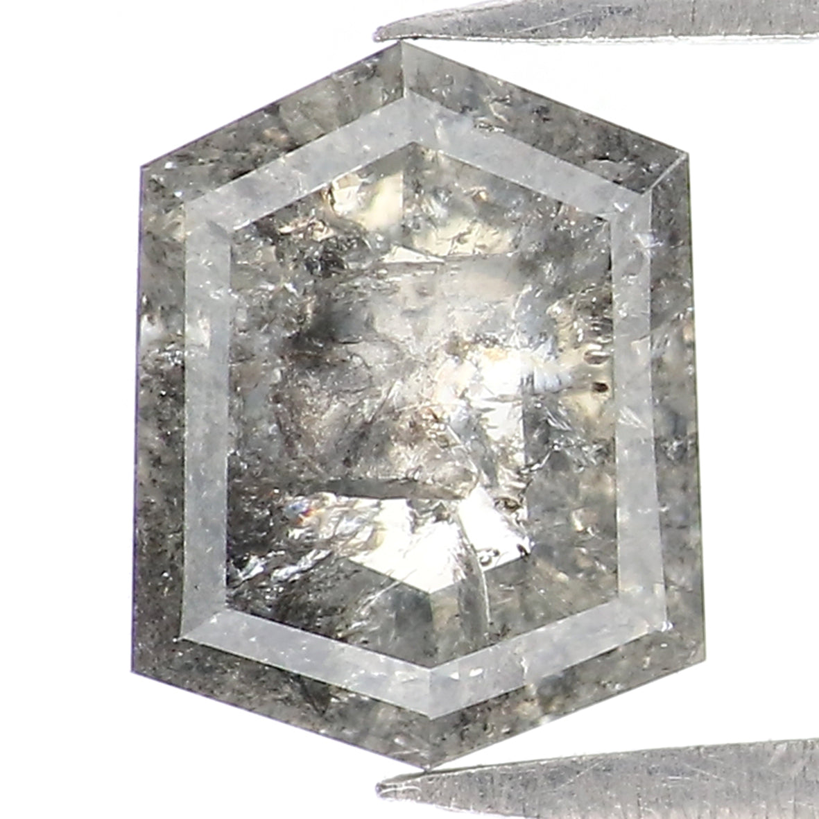 1.30 CT Natural Loose Hexagon Cut Diamond Salt And Pepper Hexagon Diamond 7.55 MM Natural Loose Black Grey Color Hexagon Cut Diamond QL2058