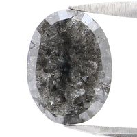 Natural Loose Oval Salt And Pepper Diamond Black Grey Color 1.66 CT 8.50 MM Oval Shape Rose Cut Diamond KDL2171