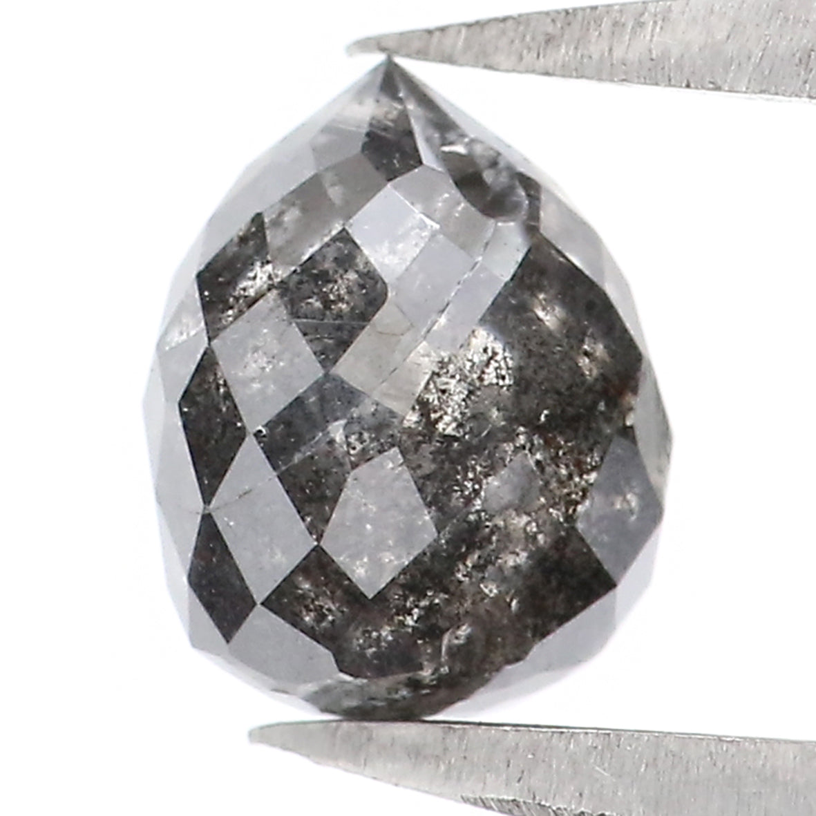 1.59 CT Natural Loose Briolette Shape Diamond Salt And Pepper Drop Cut Diamond 6.80 MM Natural Black Grey Color Drop Rose Cut Diamond LQ5680
