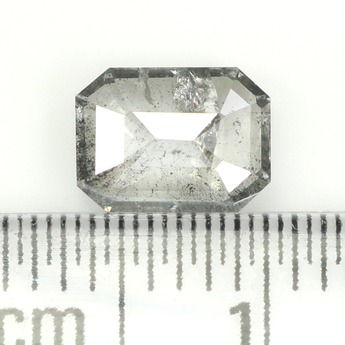 Natural Loose Emerald Salt And Pepper Diamond Black Grey Color 0.88 CT 6.75 MM Emerald Shape Rose Cut Diamond L1424