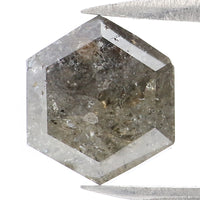 Natural Loose Hexagon Salt And Pepper Diamond Black Grey Color 2.50 CT 7.40 MM Hexagon Shape Rose Cut Diamond KR1754