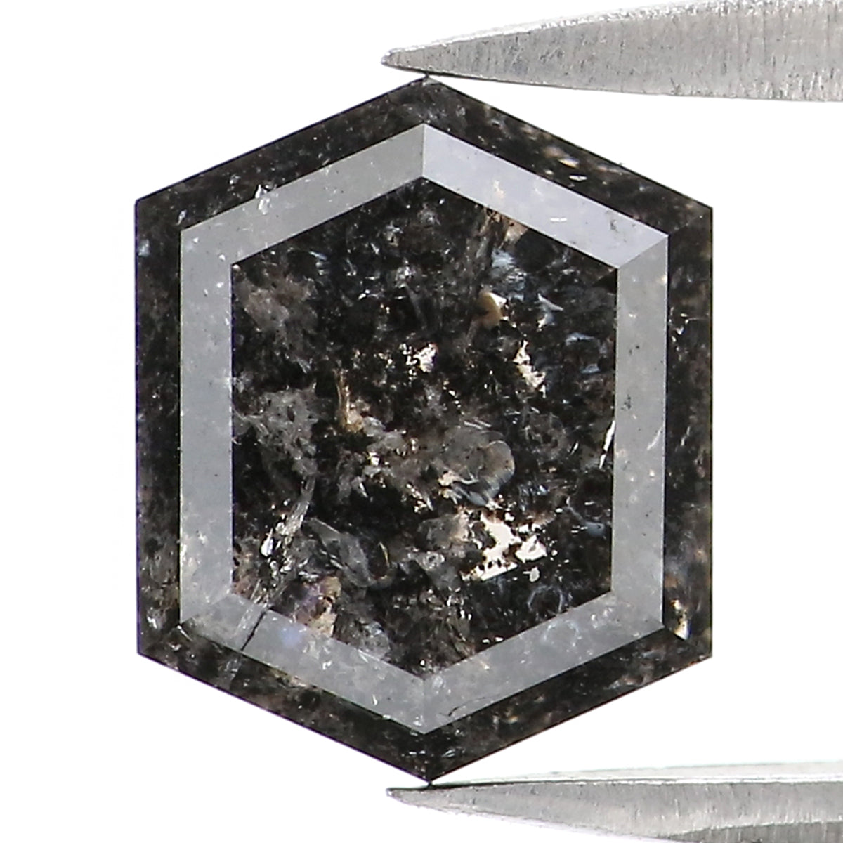 1.93 CT Natural Loose Hexagon Shape Diamond Salt And Pepper Hexagon Diamond 7.95 MM Black Grey Color Hexagon Shape Rose Cut Diamond QL2264