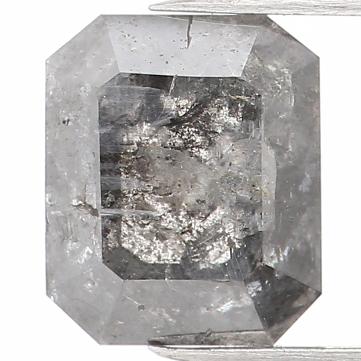 1.10 CT Natural Loose Emerald Shape Diamond Salt And Pepper Emerald Shape Diamond 6.50 MM Black Grey Color Emerald Rose Cut Diamond QL974