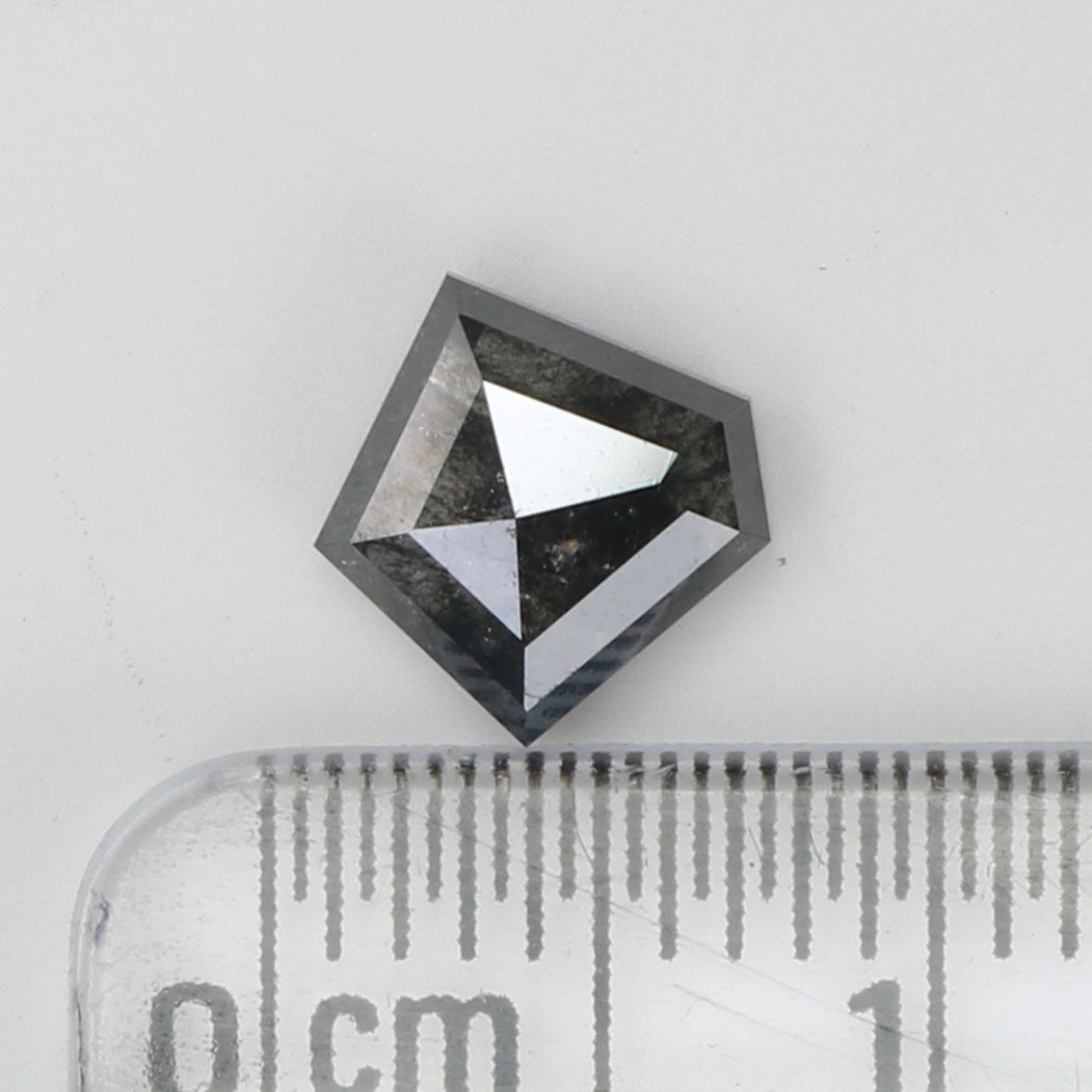 0.97 Ct Natural Loose Pentagon Shape Diamond Salt And Pepper Pentagon Cut Diamond 6.85 MM Black Gray Color Pentagon Rose Cut Diamond QL9320