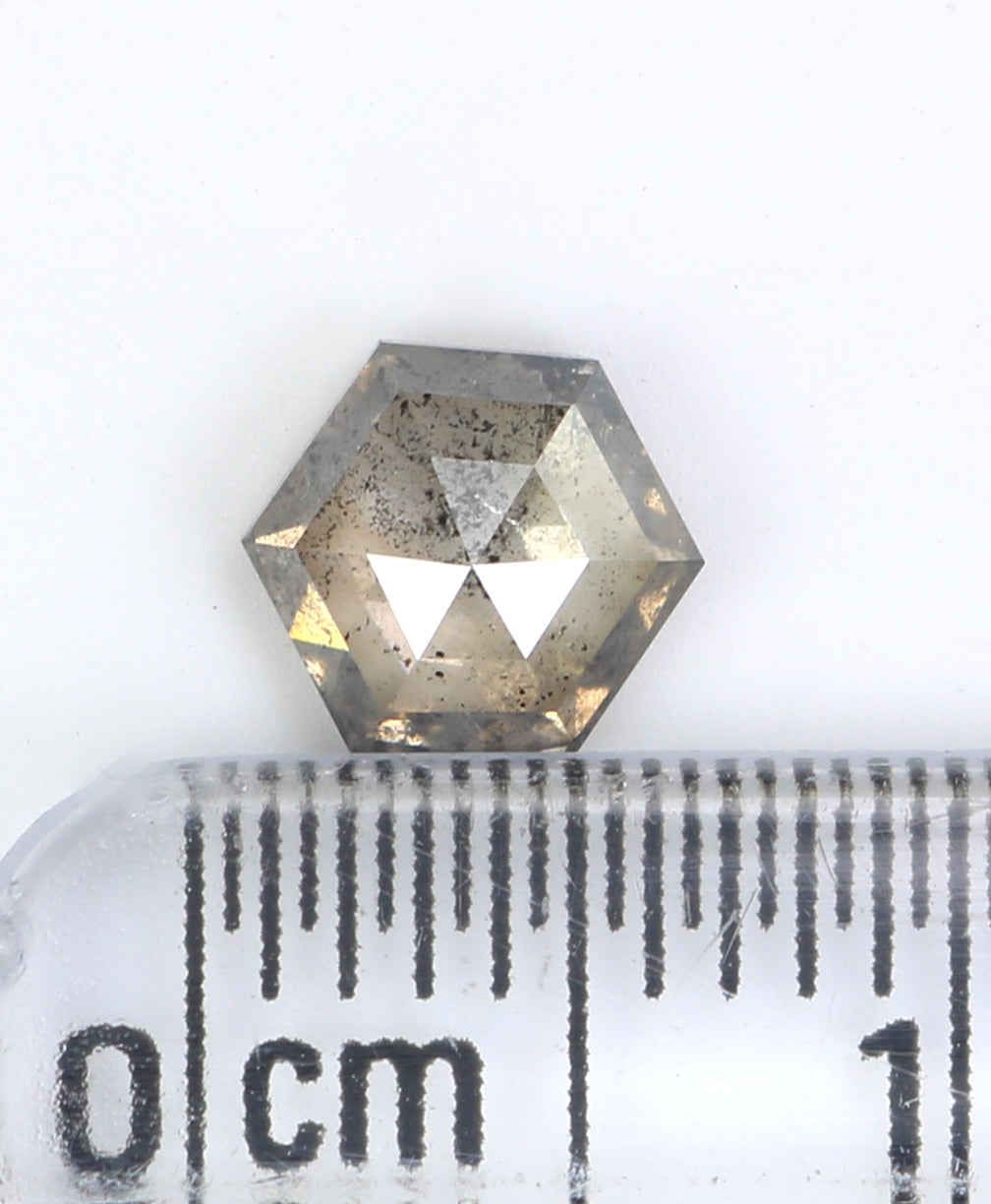 0.77 CT Natural Loose Hexagon Shape Diamond Salt And Pepper Hexagon Shape Diamond 5.95 MM Black Grey Color Hexagon Rose Cut Diamond QL9543