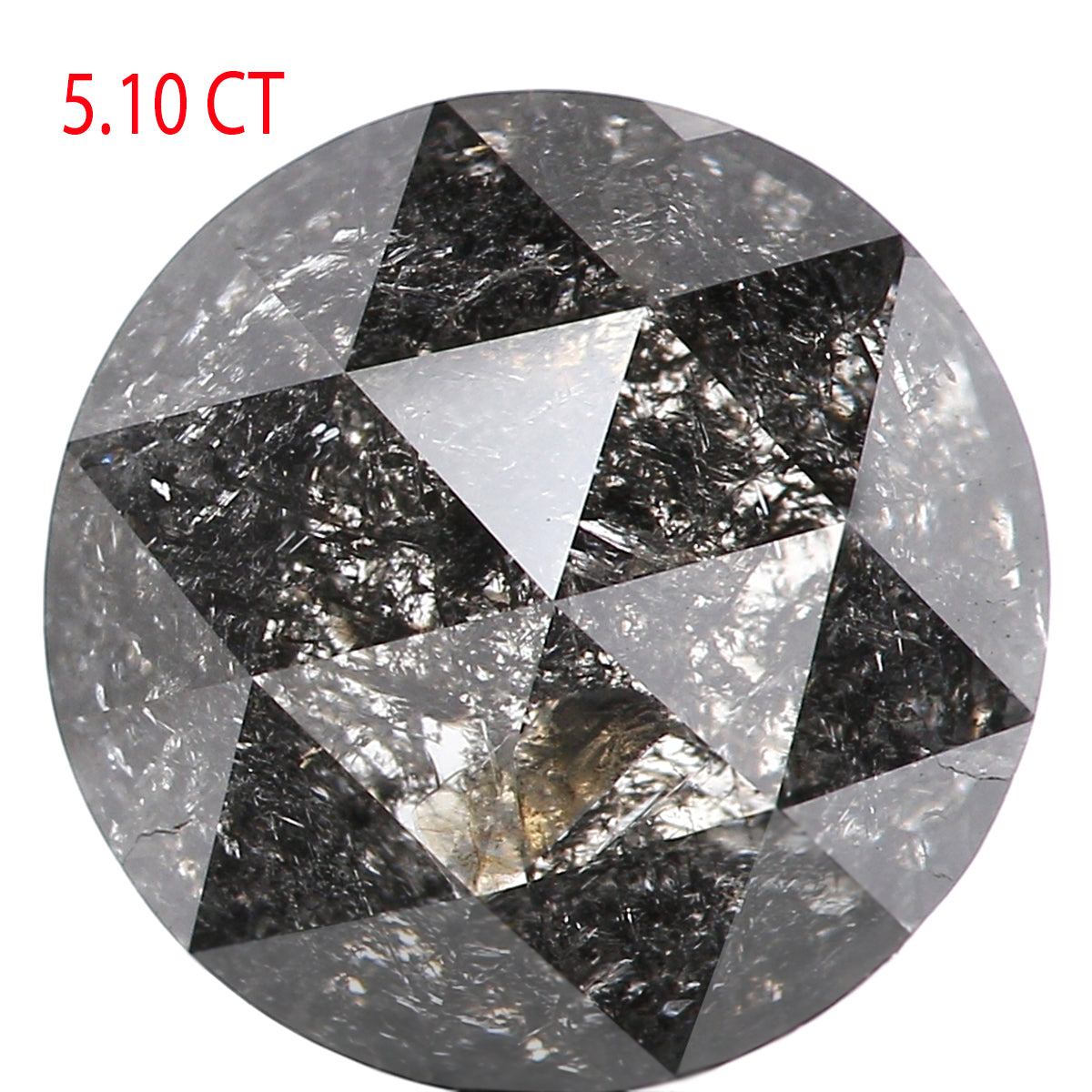 5.10 CT Natural Loose Round Rose Cut Diamond Salt And Pepper Round Diamond 10.30 MM Natural Loose Black Grey Color Rose Cut Diamond QL093