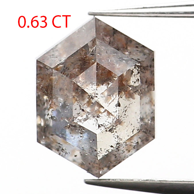 0.63 CT Natural Loose Hexagon Shape Diamond Salt And Pepper Hexagon Diamond 5.70 MM Black Grey Color Hexagon Shape Rose Cut Diamond QL9618