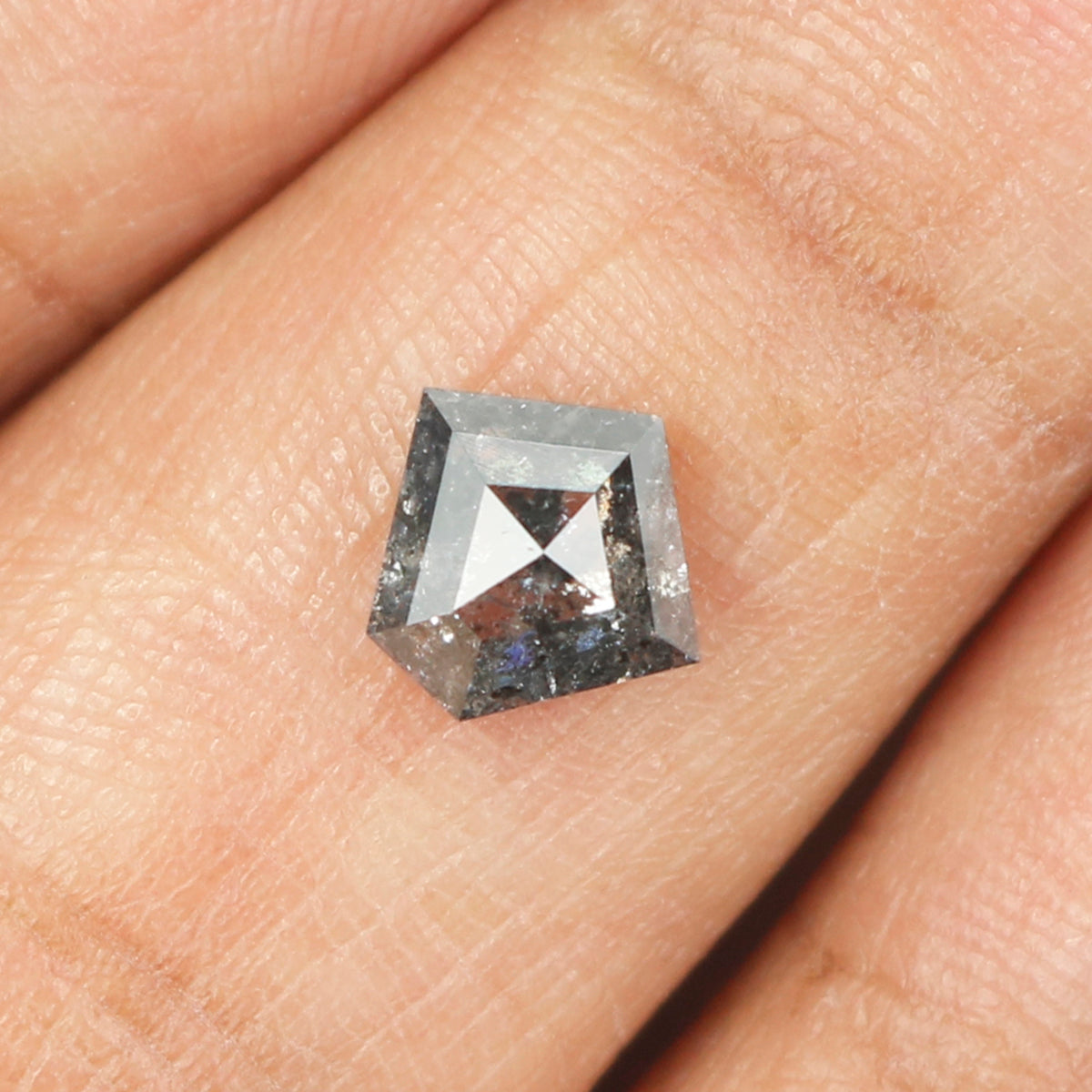 0.75 CT Natural Loose Pentagon Shape Diamond Salt And Pepper Pentagon Cut Diamond 6.30 MM Black Gray Color Pentagon Rose Cut Diamond QL9971