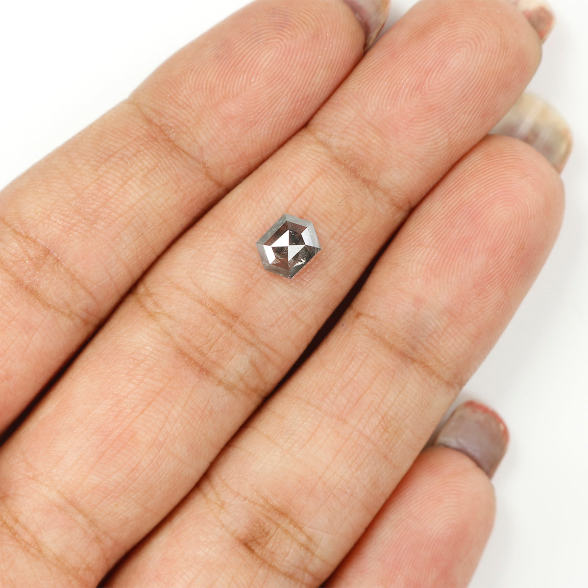 0.80 CT Natural Loose Hexagon Shape Diamond Salt And Pepper Hexagon Diamond 6.30 MM Black Grey Color Hexagon Shape Rose Cut Diamond QL637