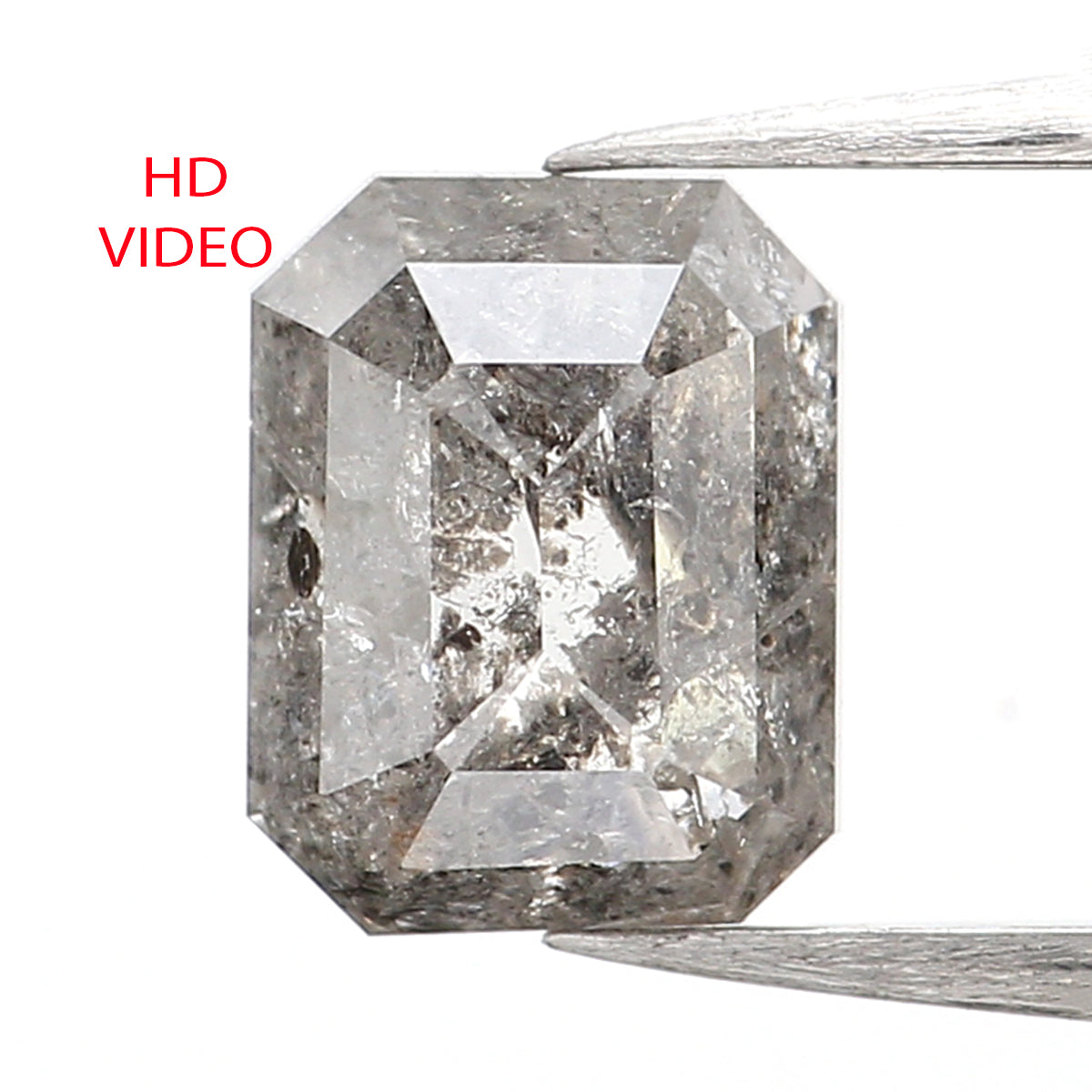 0.89 CT Natural Loose Emerald Shape Diamond Salt And Pepper Emerald Shape Diamond 6.00 MM Black Grey Color Emerald Rose Cut Diamond QL020