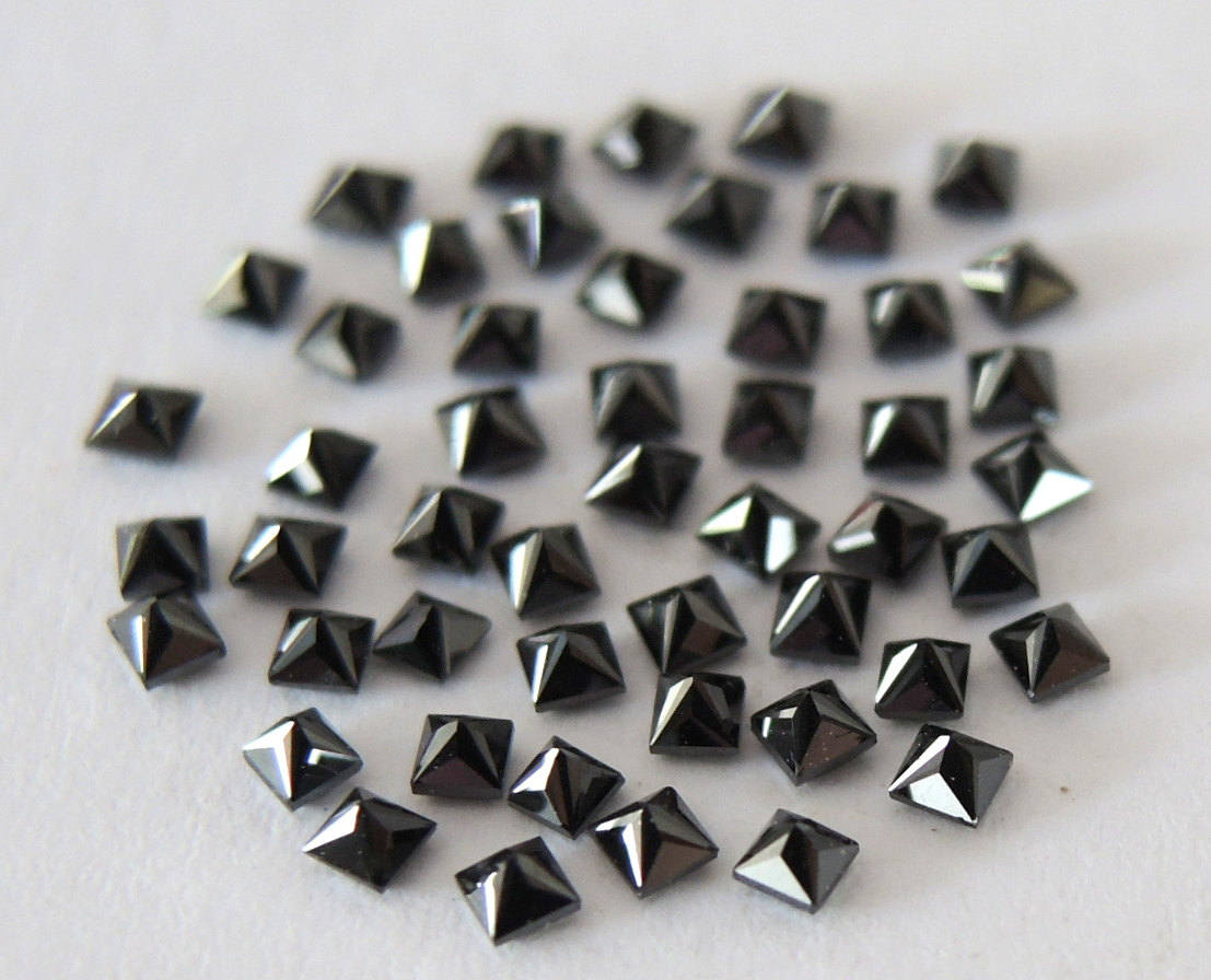 Natural Loose Diamond Princess Black Color I3 Clarity AAA Grade 1.5 To 1.5 MM 5 Pcs Lot Q46-1