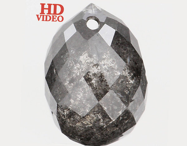 Natural Loose Diamond Drop Black Grey Salt And Pepper Color I1 Clarity 8.10 MM 2.48 Ct KDL5682