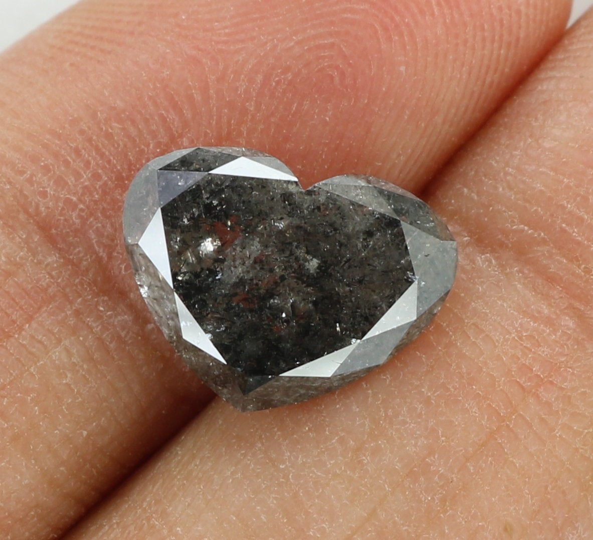 3.14 Ct Natural Loose Heart Shape Diamond Salt And Pepper Diamond 8.20 MM Natural Diamond Black Grey Color Heart Rose Cut Diamond QL5666