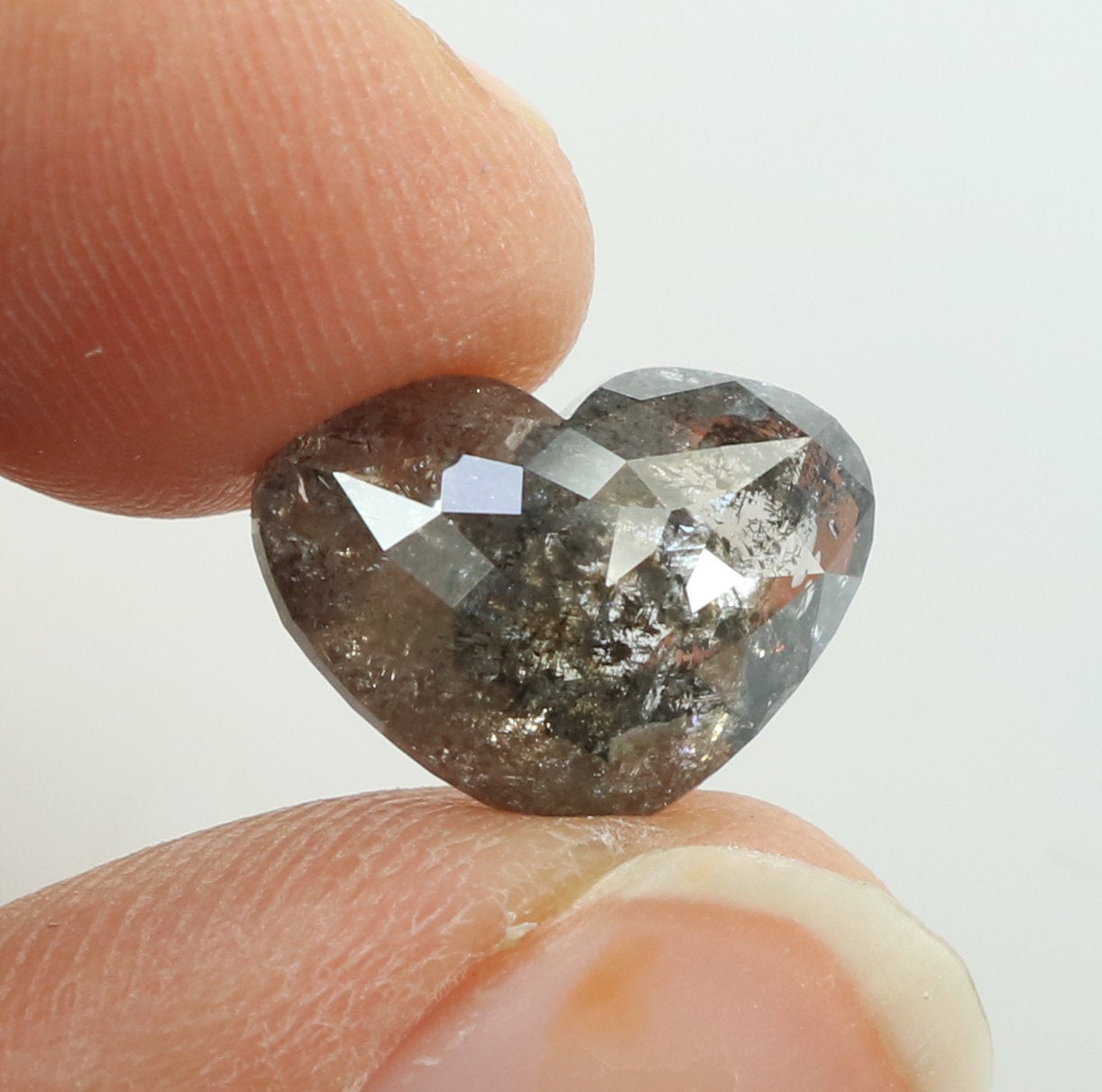 3.14 Ct Natural Loose Heart Shape Diamond Salt And Pepper Diamond 8.20 MM Natural Diamond Black Grey Color Heart Rose Cut Diamond QL5666