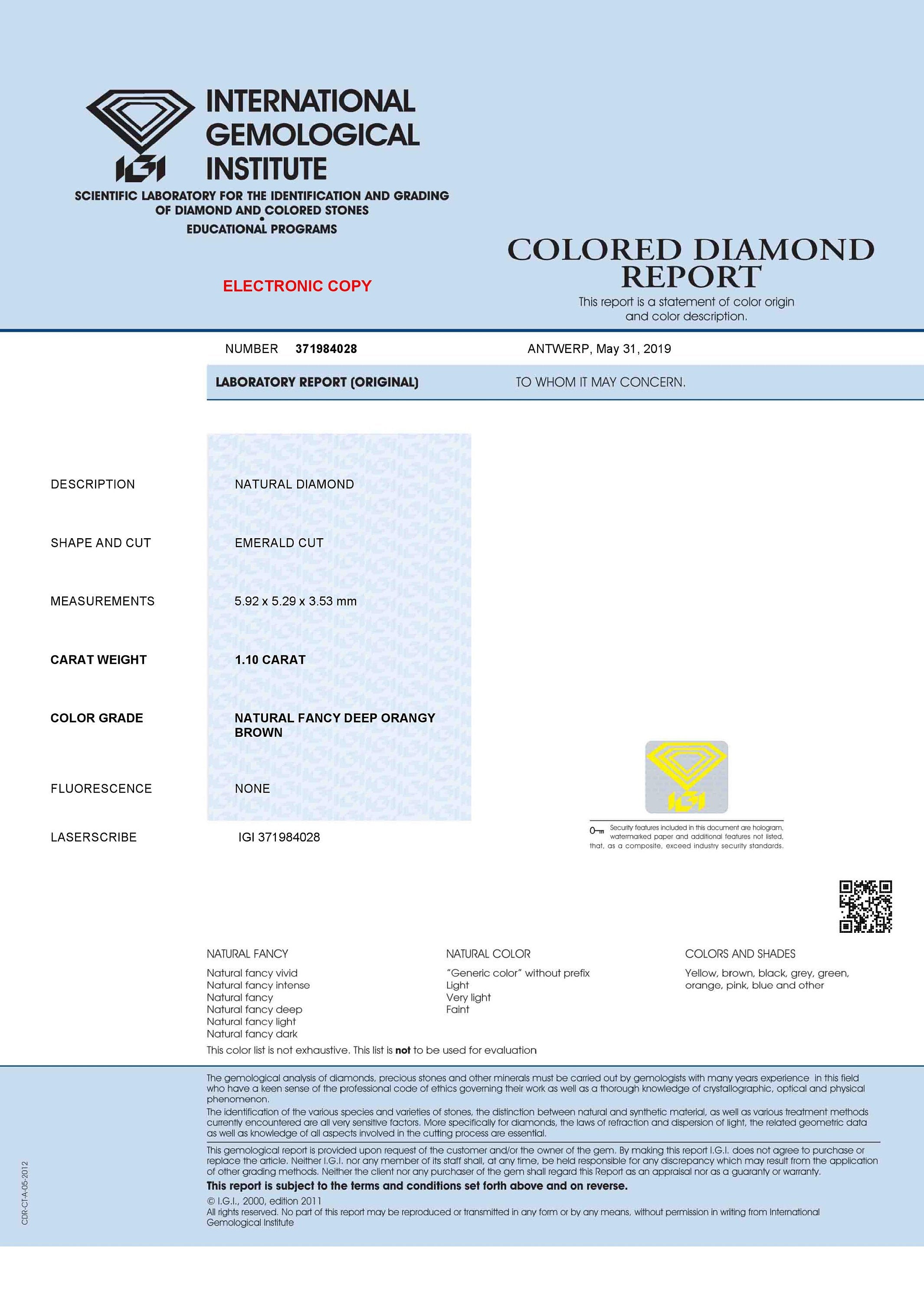 1.10 Ct IGI CERTIFIED Natural Loose Emerald Shape Diamond Deep Orange Brown Color Emerald Diamond 5.90 MM Natural Emerald Cut Diamond QL7721
