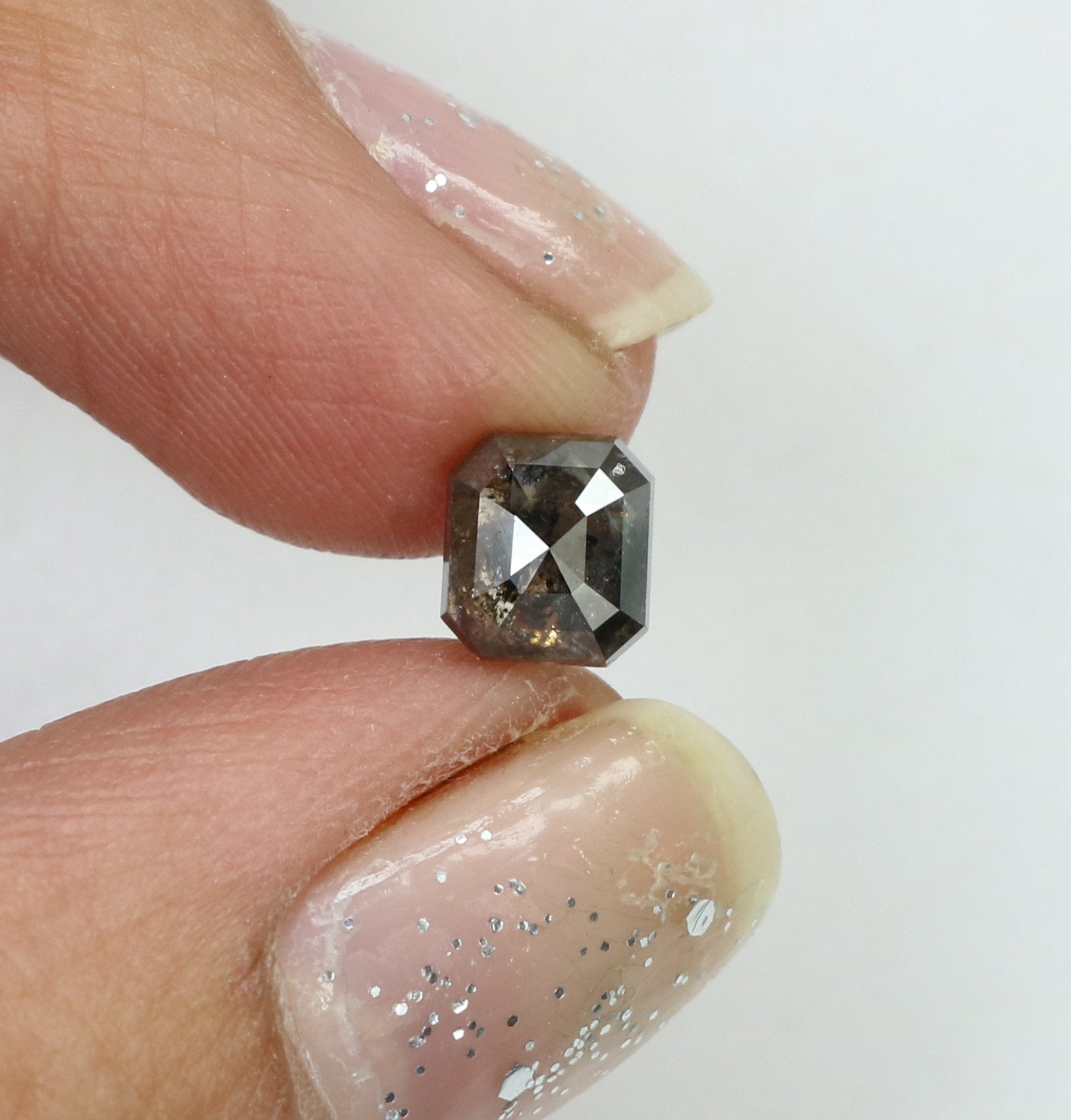 1.04 CT Natural Loose Emerald Shape Diamond Salt And Pepper Emerald Shape Diamond 5.85 MM Black Grey Color Emerald Rose Cut Diamond QK1942